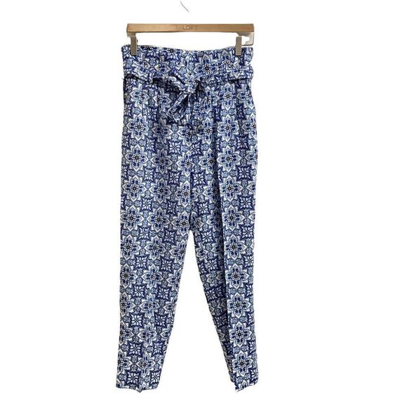 Rachel Roy Womens Tile-Print Casual Trouser Pants, Blue, tie on waist sz 4 NEW - Picture 2 of 7